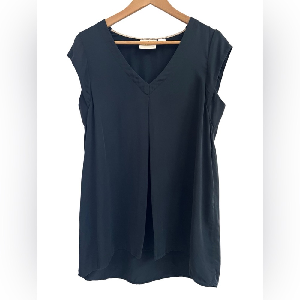 ANTHROPOLOGIE x Maeve Black Cutout Cap Sleeve Modal Ally Tunic Top Size M $98